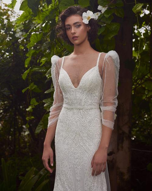 Lp2313 lace bohemian wedding dress with detachable long sleeve jacket1